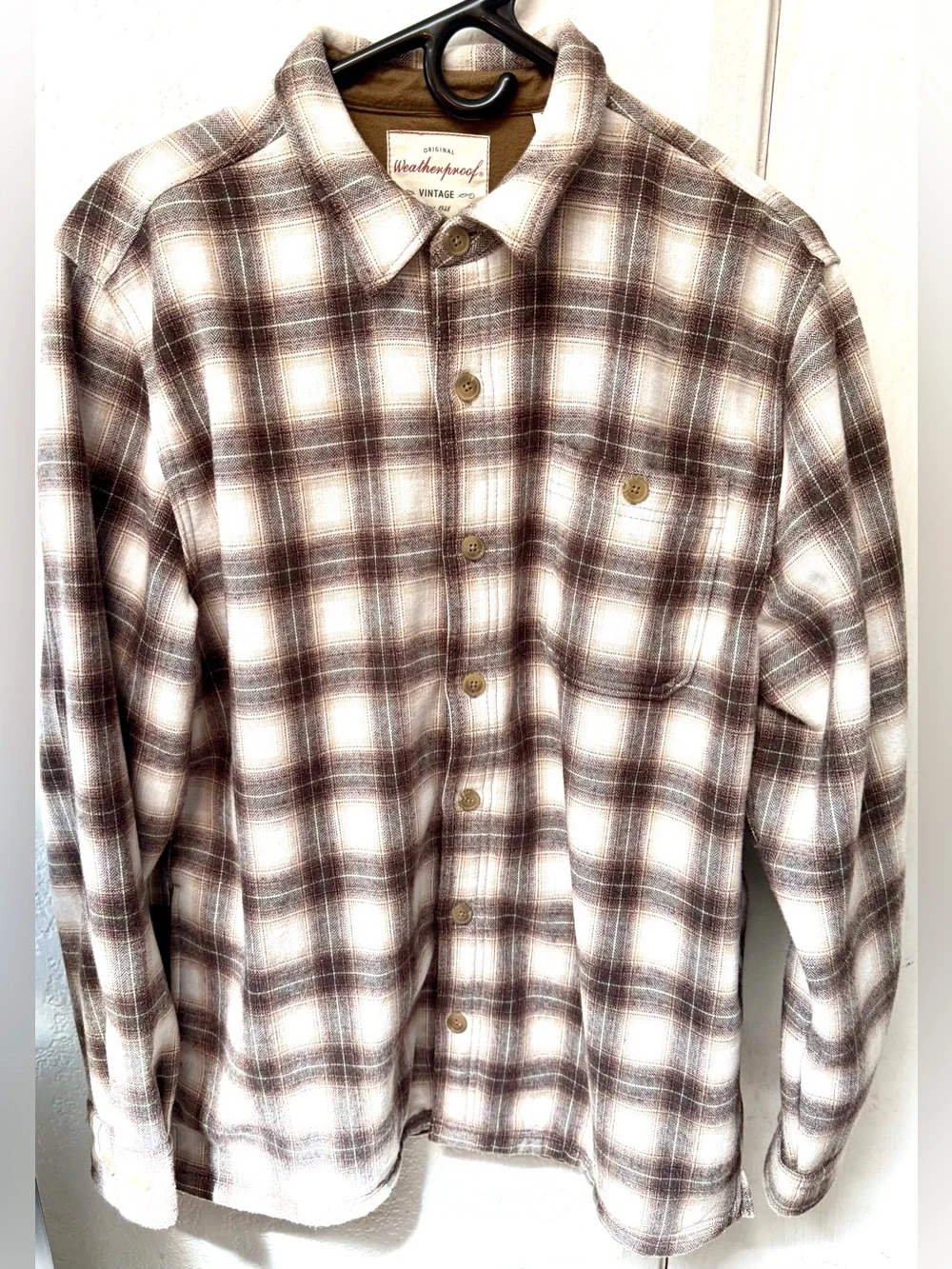 New Original Weatherproof Men's Brown Plaid Button-Down Jacket Size Medium